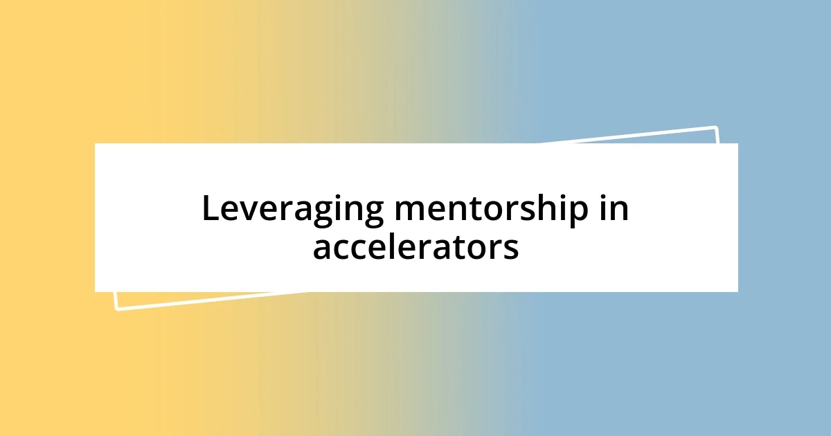 Leveraging mentorship in accelerators